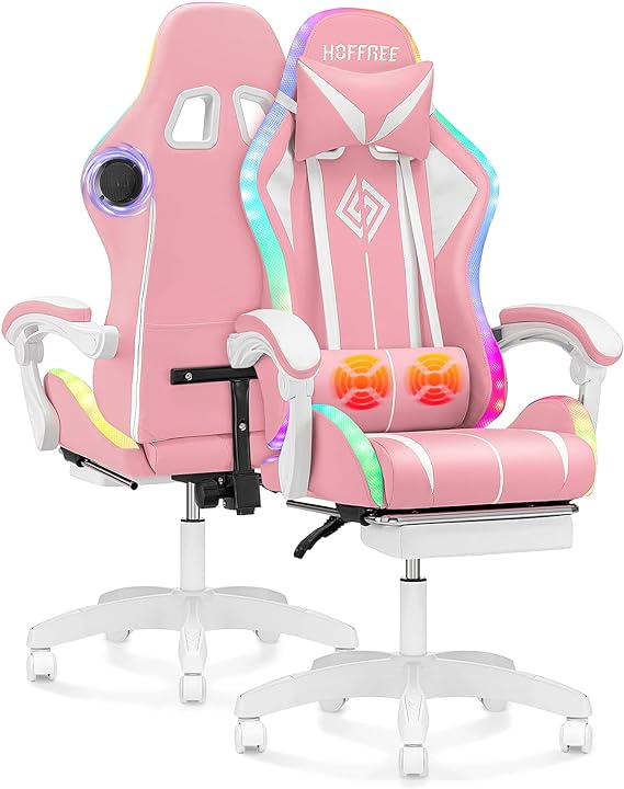 Gaming Chair with Bluetooth Speakers and LED Lights Ergonomic