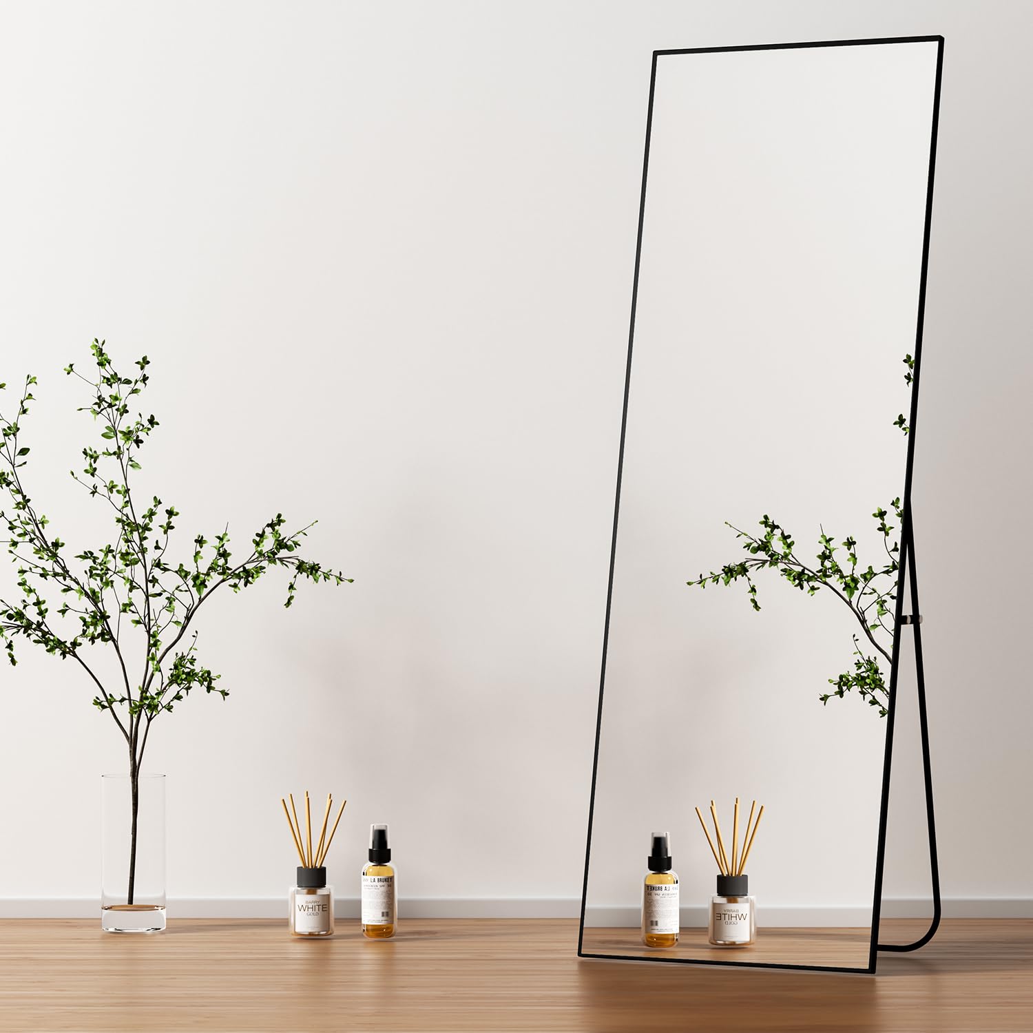 Full Length Mirror with Stand - 57x20 Aluminum Frame