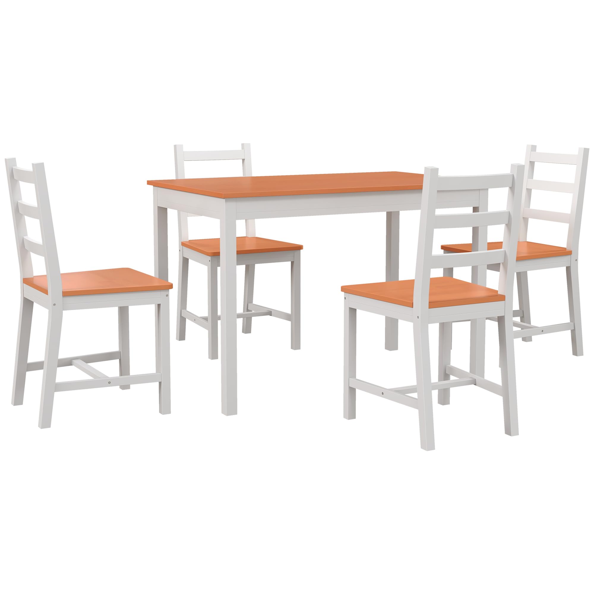 5-Piece Solid Pine Wood Dining Set - White