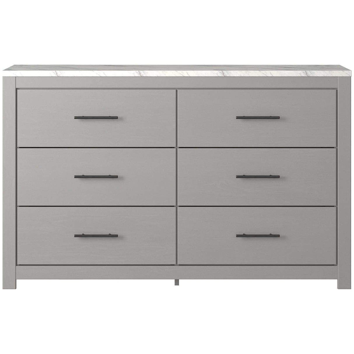 Cottonburg Modern Six Drawer Dresser with Faux Marble Top, Light Gray