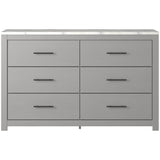 Cottonburg Modern Six Drawer Dresser with Faux Marble Top, Light Gray