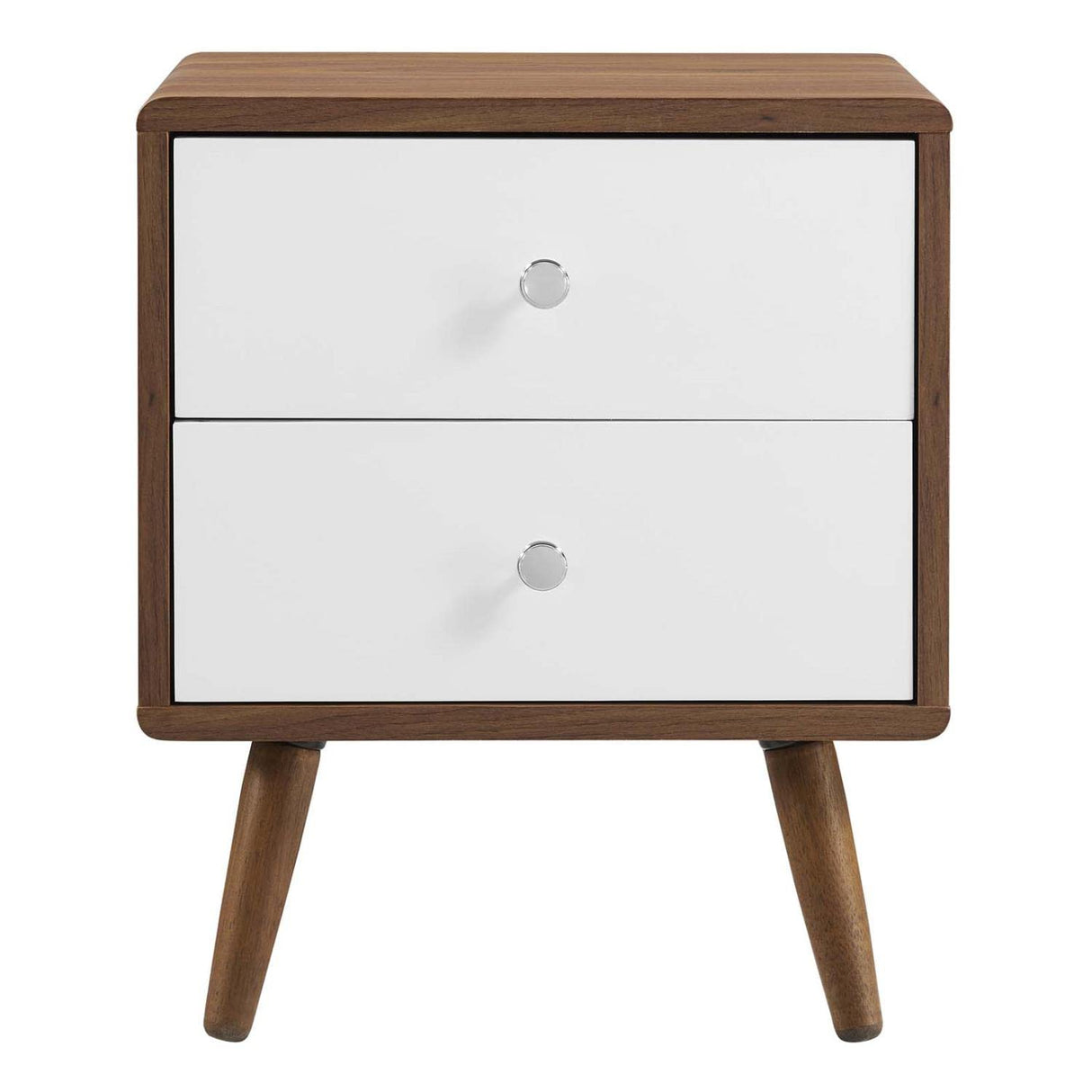 Transmit Mid-Century Modern Wood Walnut White, 2-Drawer Nightstand