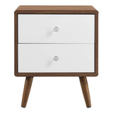 Transmit Mid-Century Modern Wood Walnut White, 2-Drawer Nightstand