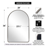 ANDY STAR Brushed Nickel Arched Mirror, 24x36’’ Arched Bathroom Mirror, Arch Wall Mirror, Arched Vanity Mirrors Metal Framed, SUS304-Anti-Rust, Tube Frame, 1’’ Deep Set Wall Mounted Vertical