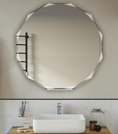 Single Beveled Edge Circle Mirror Frameless Wall Mount Bathroom Vanity Mirror, 24”