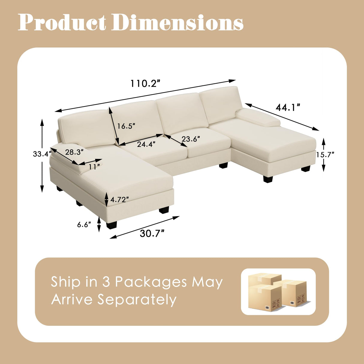 Convertible Sectional Sofa Couch, 4 Seat Sofa Set