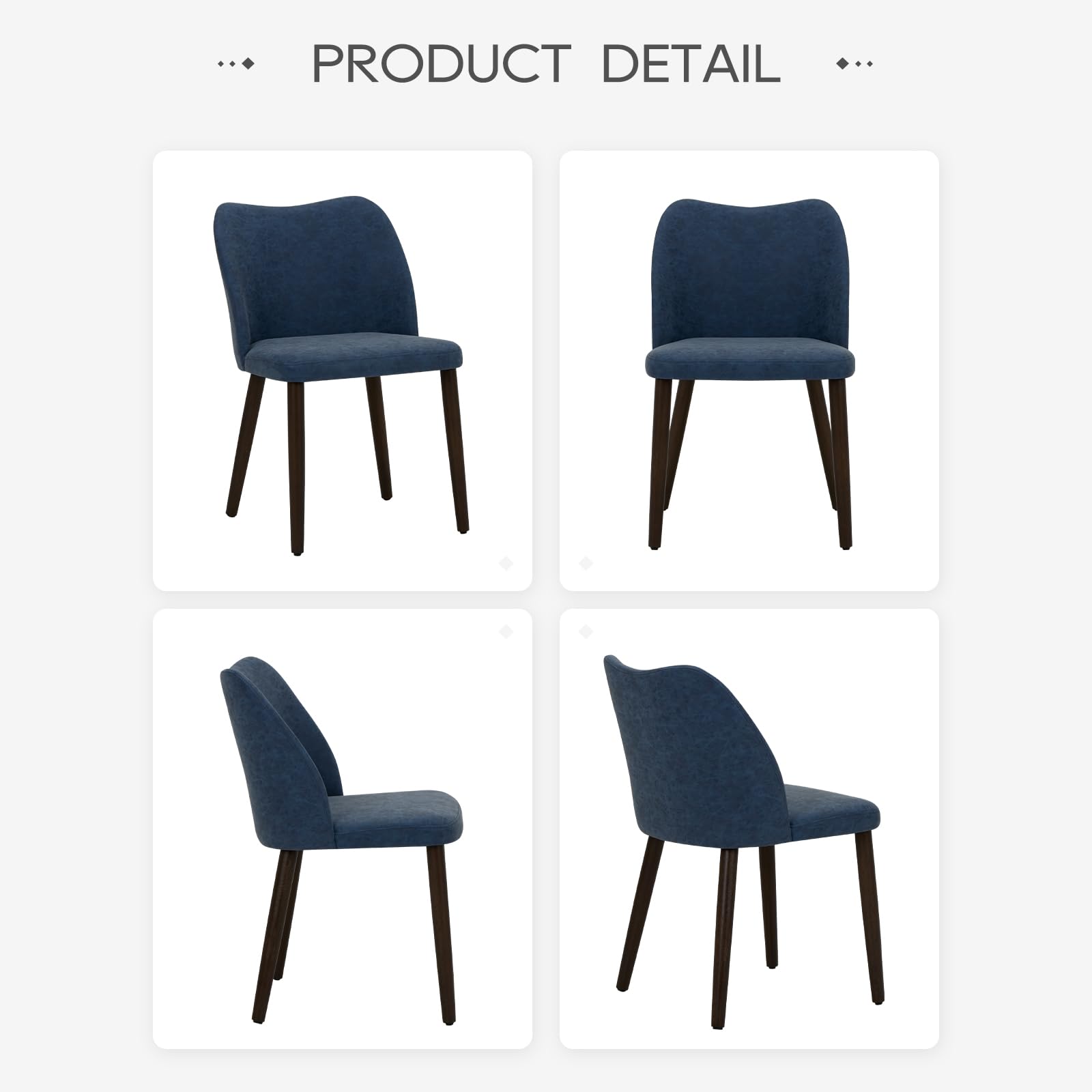 Upholstered Dining Chairs Set of 2 - Blue PU Leather