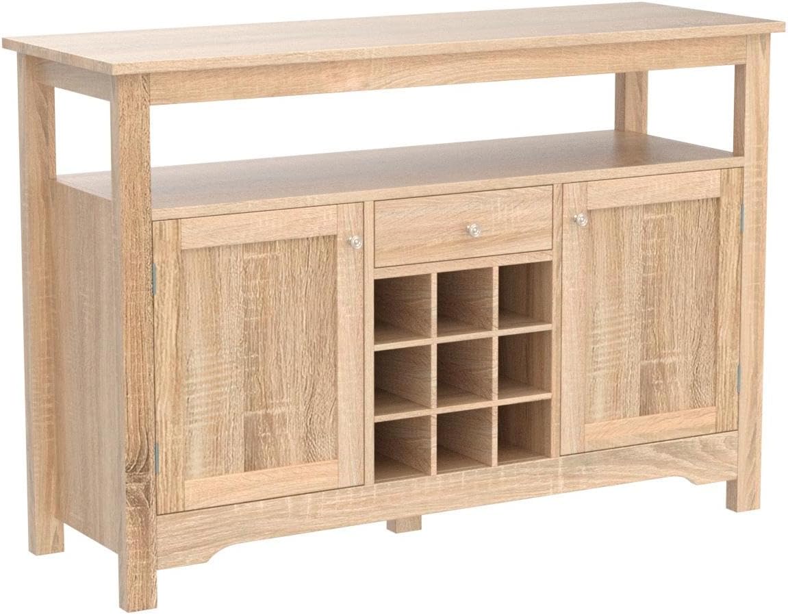 Sideboard Buffet Cabinet with Storage, Wine Rack, Open Shelf, 2 Cabinets & Drawer