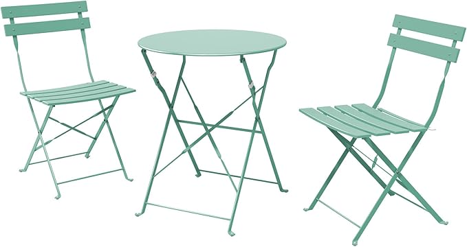 3-Piece Folding Bistro Set, 2 Chairs and 1 Table, Weather-Resistant Outdoor/Indoor Conversation Set for Patio, Yard, Garden -Peacock Blue
