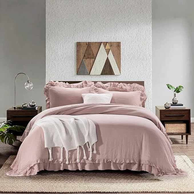 Stone Washed Linen King Duvet Cover 3-pc Set, Oeko-Tex Certified, Ultra-Soft
