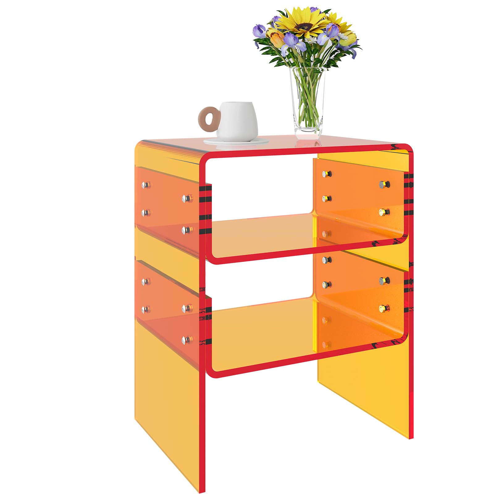 3 Tier Storage Shelf, Orange Acrylic Nightstand