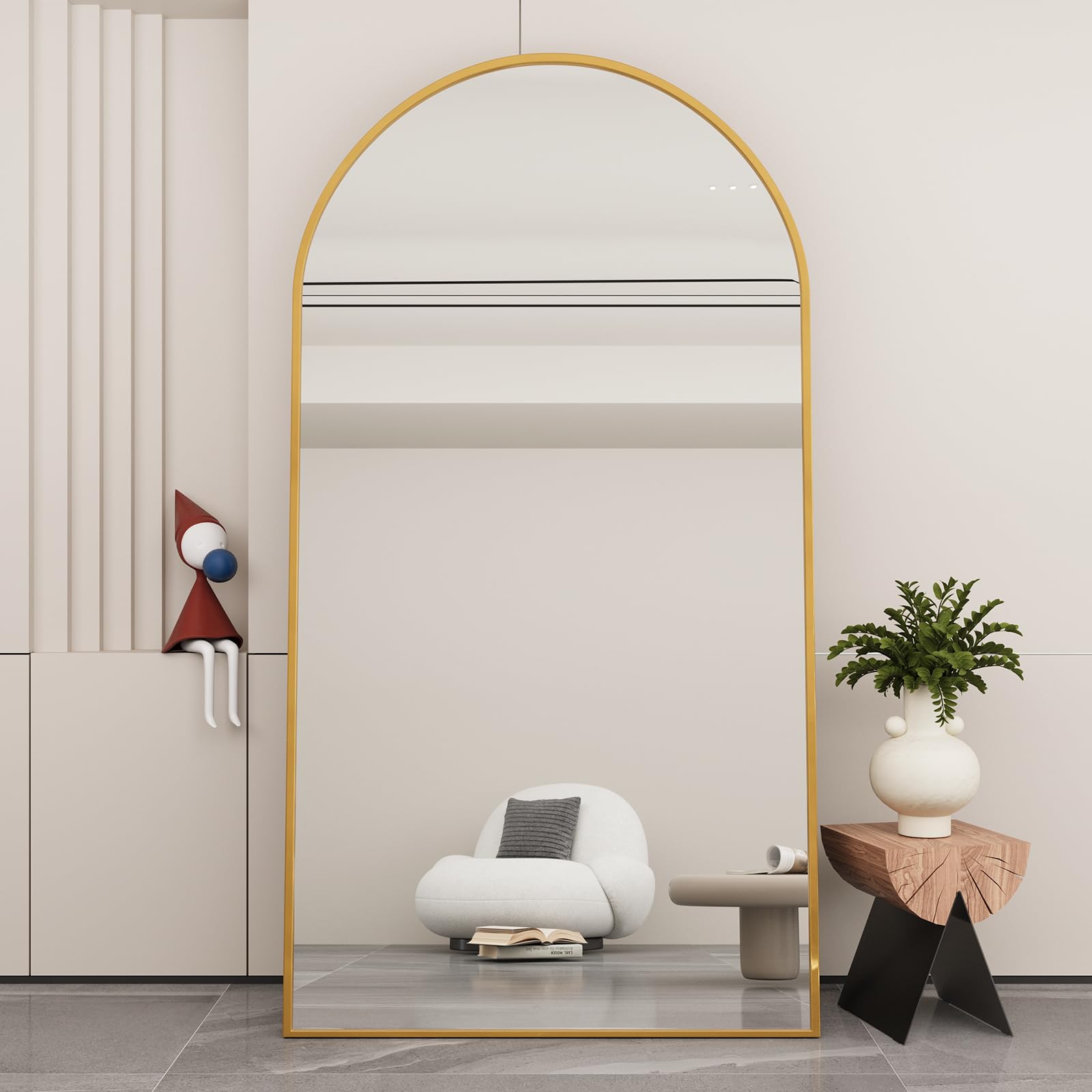 Arched Full Length Mirror, 76.4"x37" Oversize Full Floor Tempered Mirror