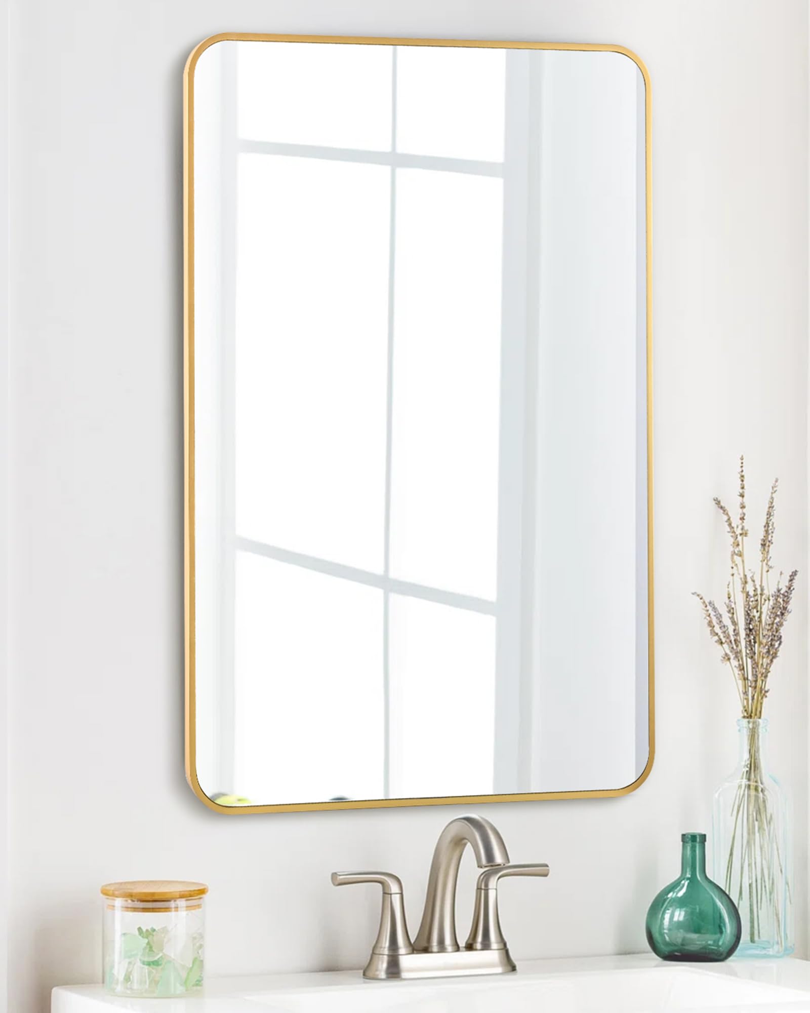 Gold Bathroom Wall Mirror,20x 30 Inch Rectangle Vanity Modern Mirror with Tempered