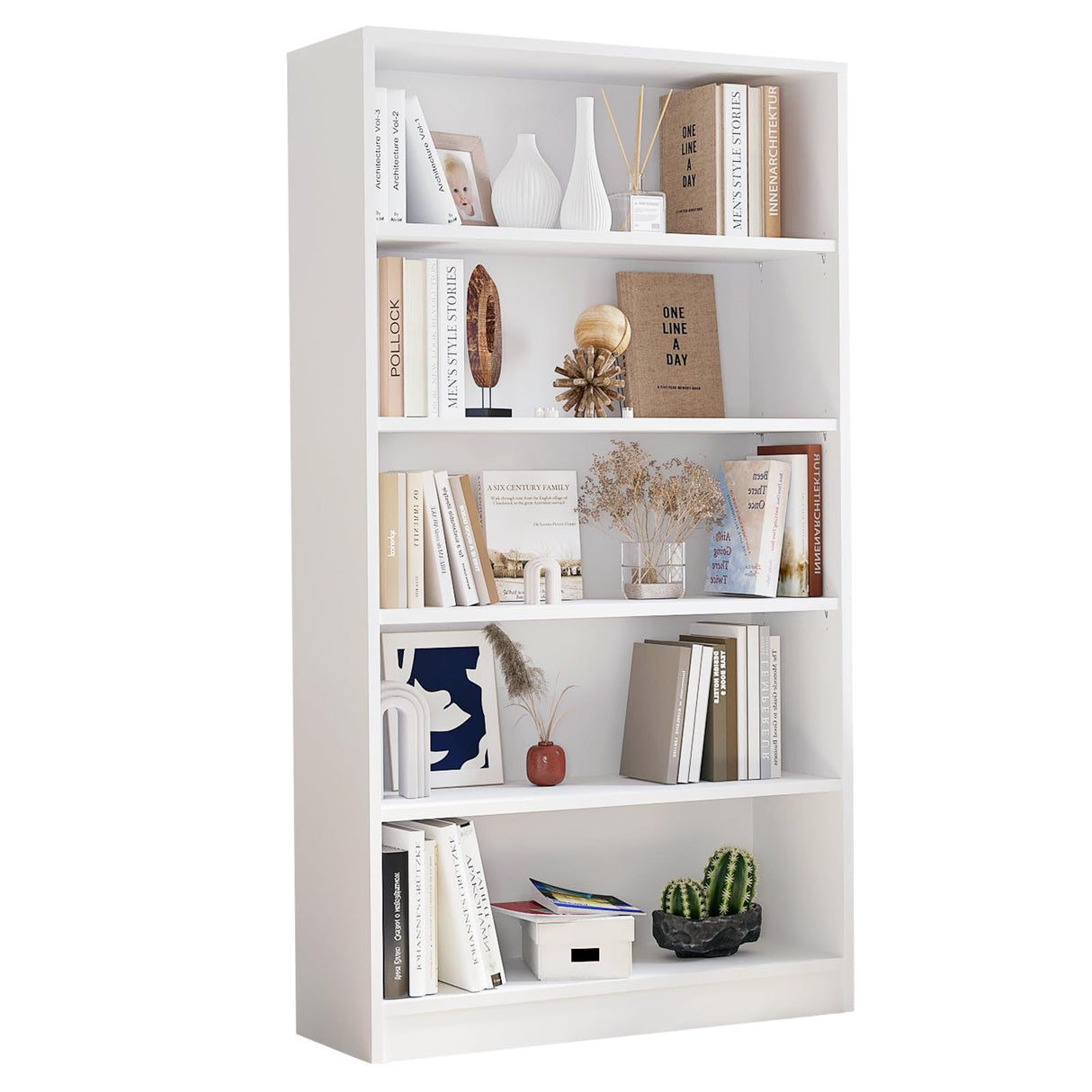 5-Shelf Bookshelf,Free Standing Bookcase for Home Office,White