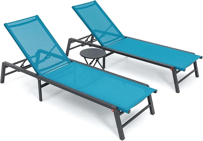 Chaise Lounge Chair Set of 2, Assemble-Free Aluminum Poolside Lounge Chairs for Outside