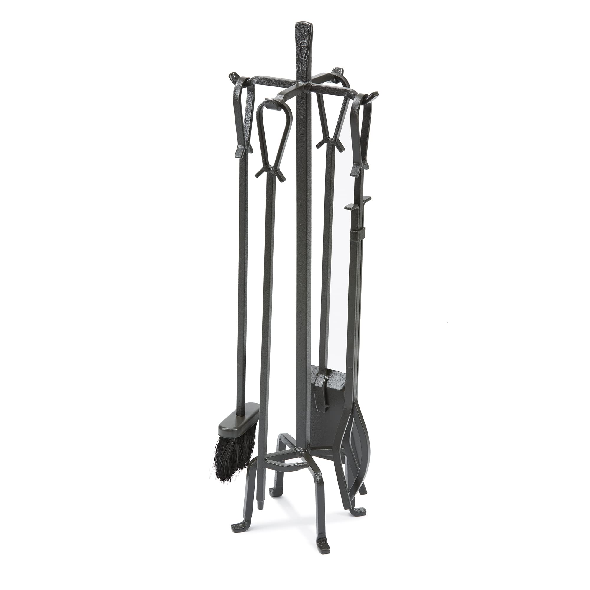 F-1183, 5-Piece Olde World Iron Finish Fireplace Tools Set with Loop Handles