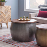 Transitional 28" Metal Drum End Table, Storage Accent Side Table