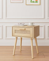 Bedroom Nightstands Wooden Night Stands with Rattan Weaving Drawer Home Bedside