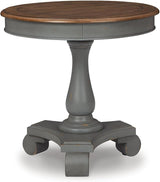 Mirimyn Farmhouse Round Accent Table, Teal & Brown