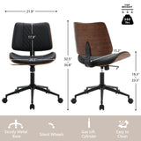 Office Chair No Arms with Wheels, Adjustable Height Small Desk Chair, PU Leather Mid