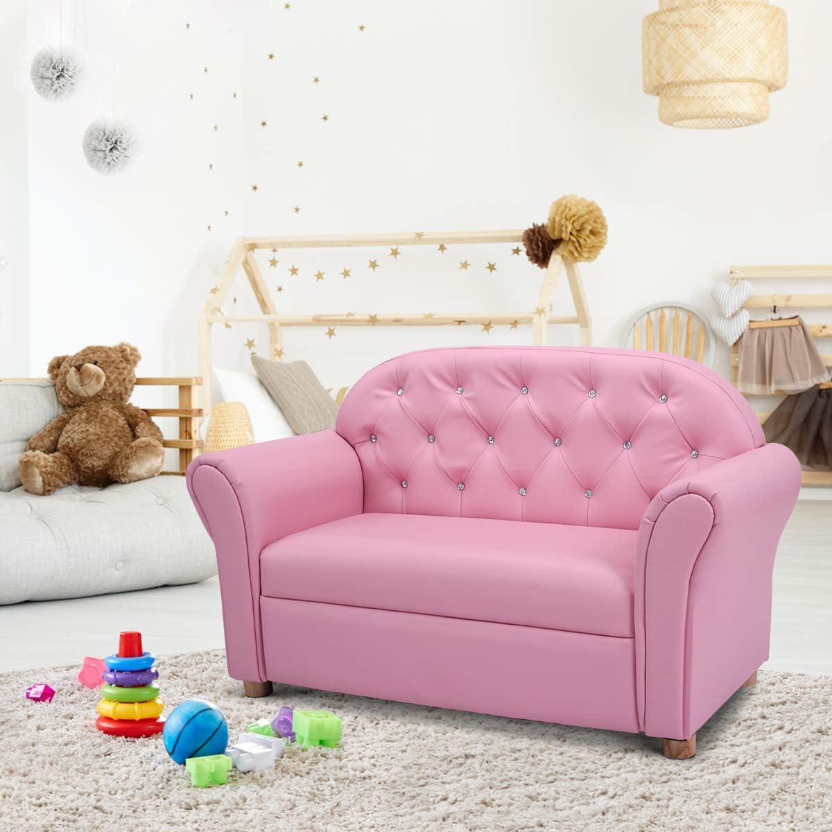 Sofa, 2 Seat Touch Couch Lounger Chair, Cute Gem Studs, Children Comfy Loveseat Sofa