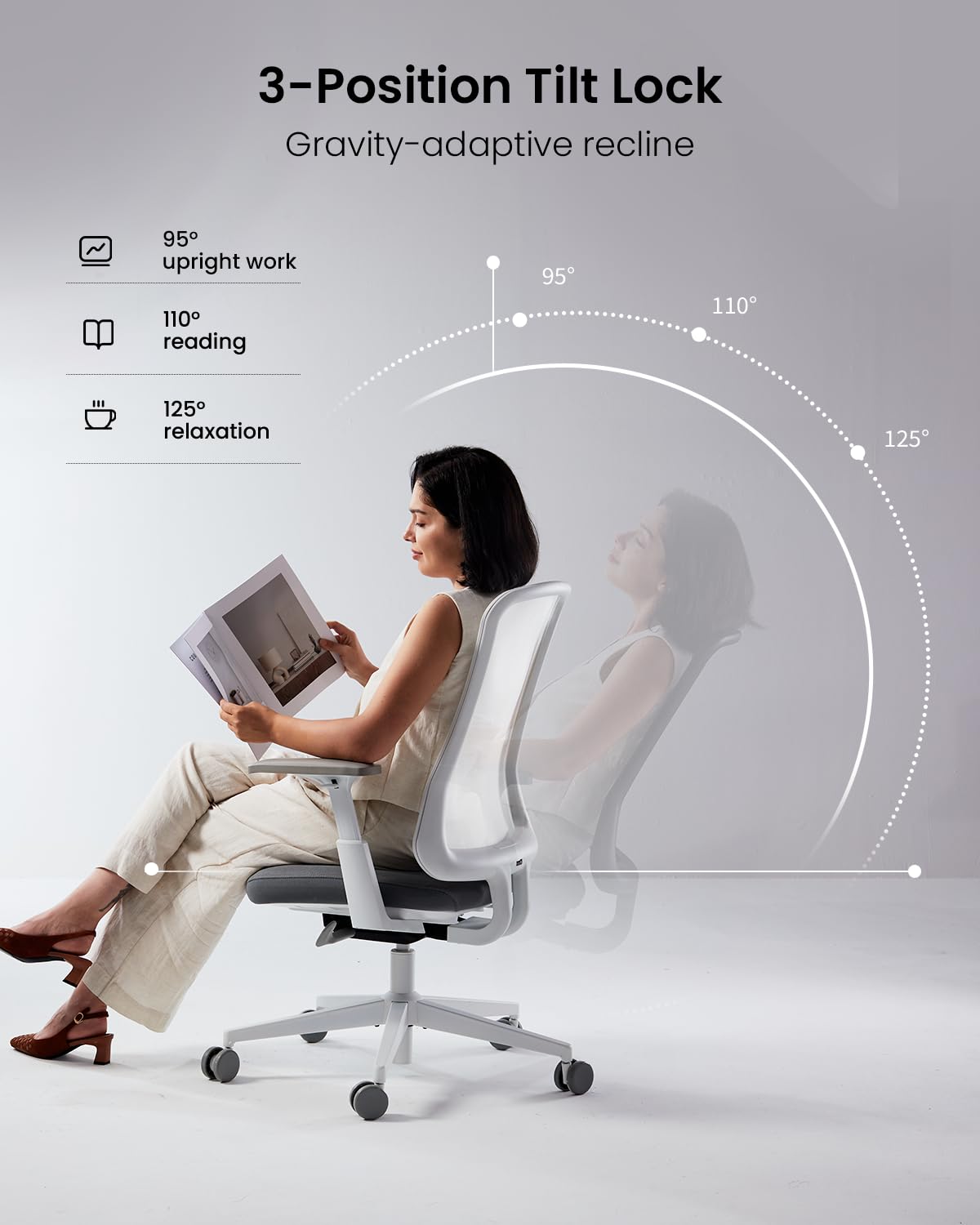 Ergonomic Office Chair with Foam Cushion & Adjustable Armrests - White