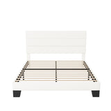 Full Size Platform Bed Frame with Velvet Upholstered Headboard and Wooden Slats