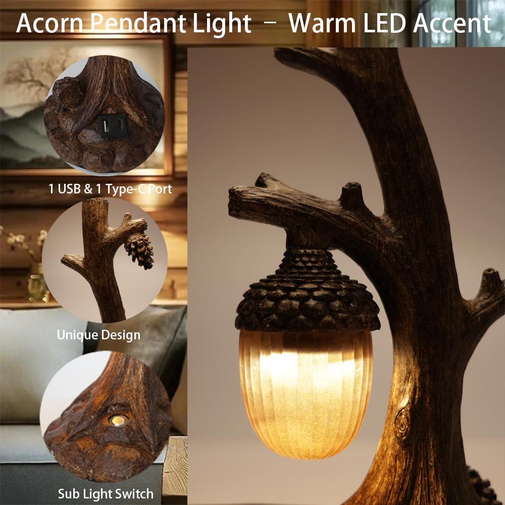 Vintage Rustic Table Lamp with USB Charging & 3-Level Brightness