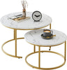 Round Coffee Table Set of 2 Modern Nesting Golden Frame Circular