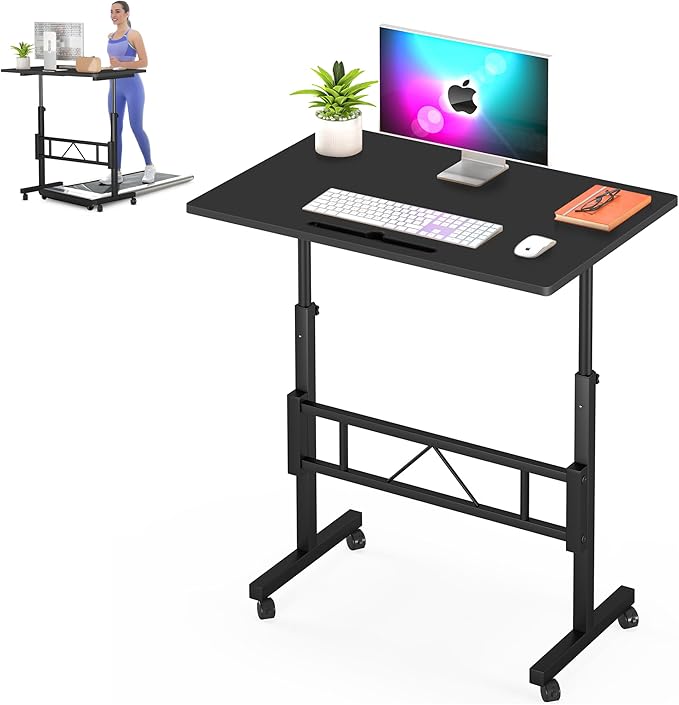 Small Standing Desk Adjustable Height, Rolling Desk for Sitting and Standing