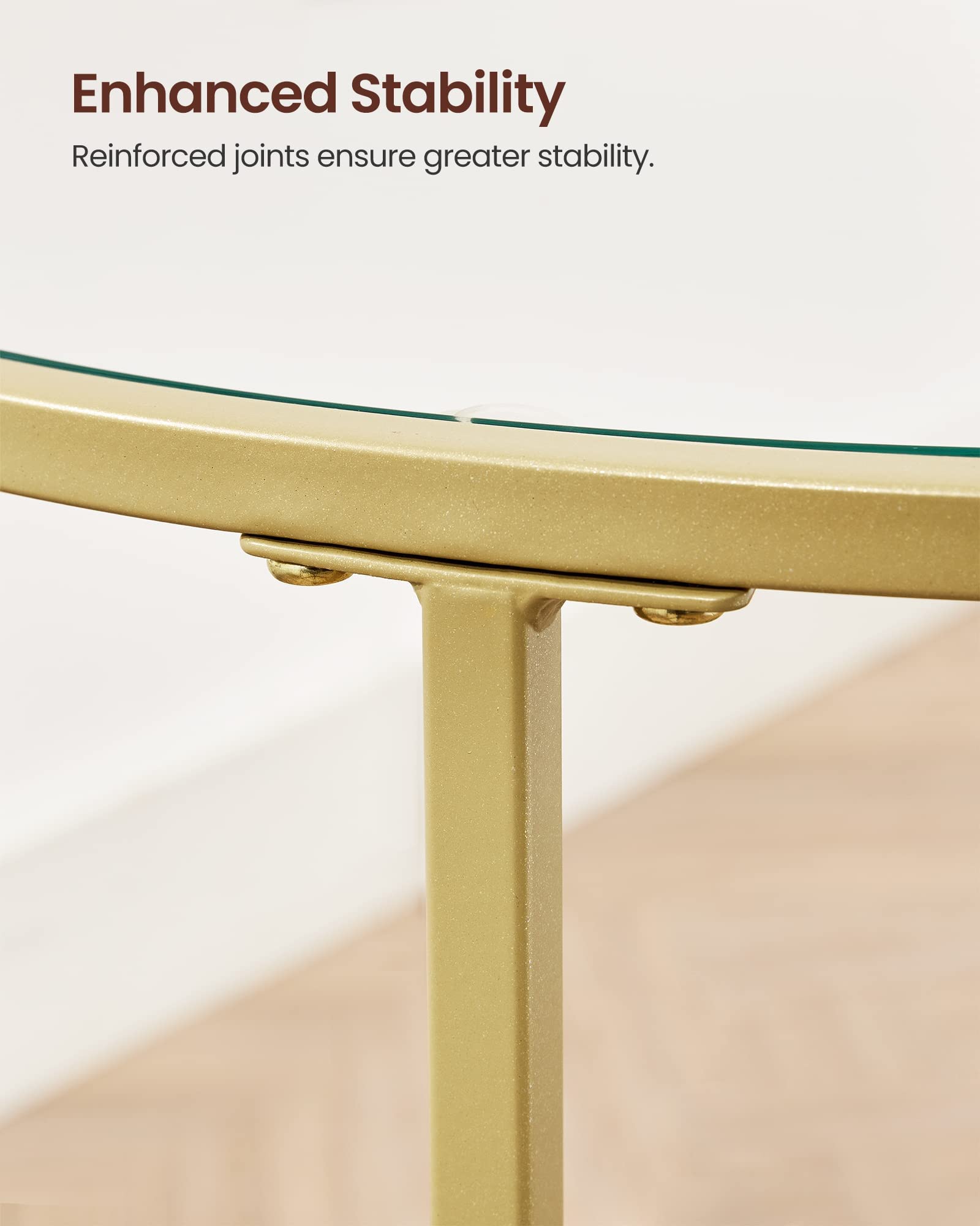 Round Side Tables, Set of 2, Glass End Tables with Metal Frame, Gold Coffee Tables