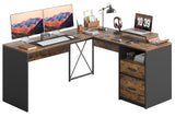 Bestier L Shaped Desk with Drawers, 55 inch Office L Desk with Reversible File Drawer, Industrial Wood Computer Desk with Monitor Stand (Rustic Brown)