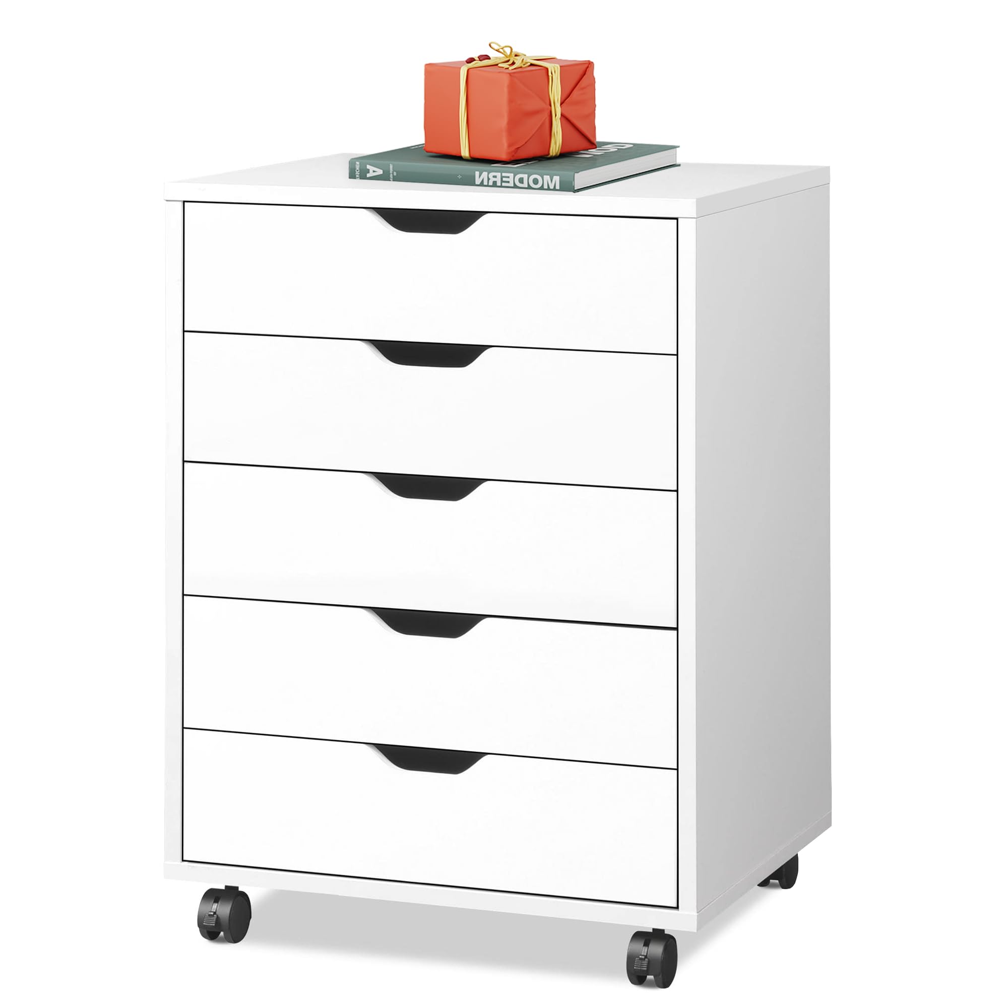 5-Drawer Chest, Wood Storage file Cabinet with Wheels