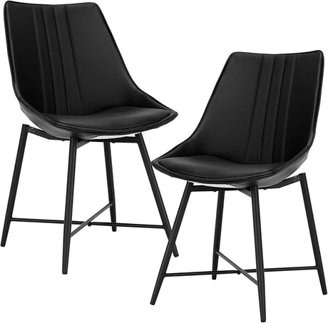 Modern Dining Chairs Set of 2, Faux Leather Armless Side Chairs with Metal Legs,