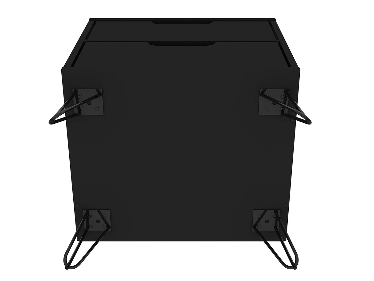 Manhattan Comfort Rockefeller Nightstand with Drawers, Mid Century Modern Bedside Table, Minimalist Display and Storage Organizer, Ideal for Bedroom and Living Room, Black