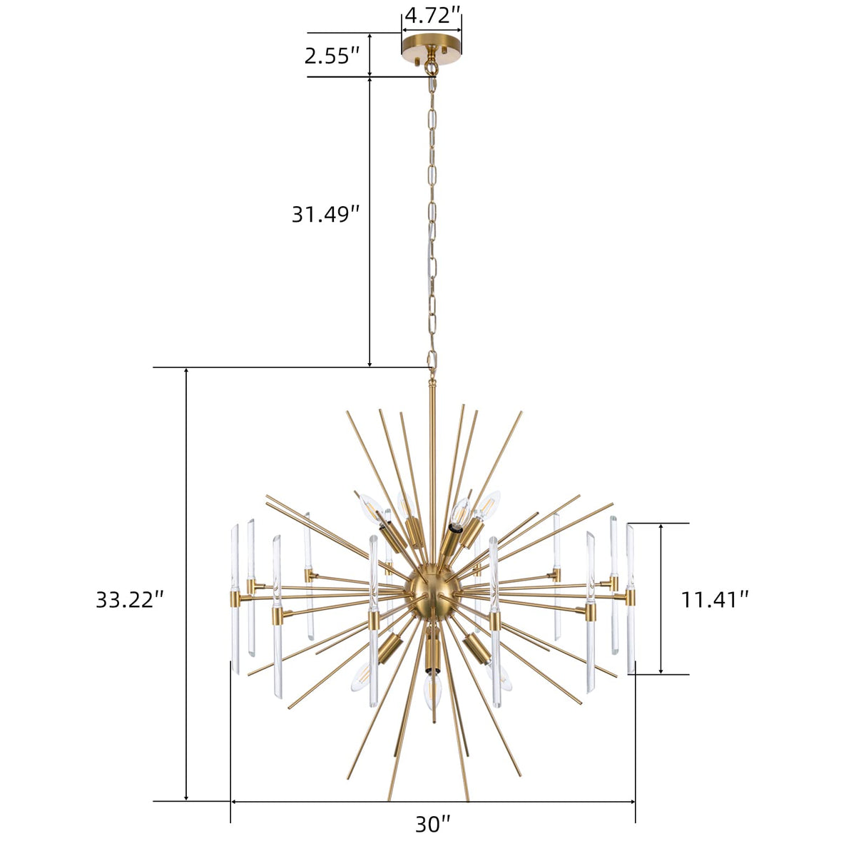 Sputnik Chandelier, 8-Light Crystal Chandelier, 30'' Modern Starburst Chandelier Light