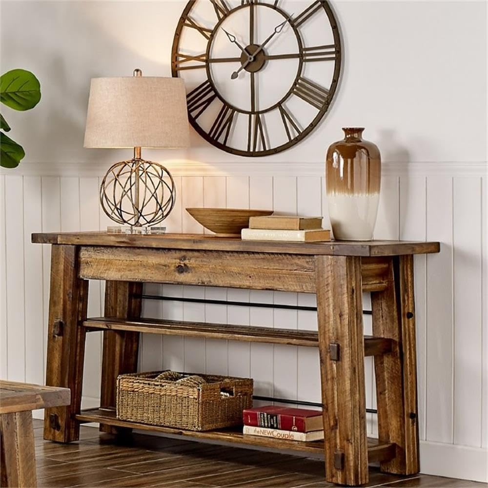 Durango 54-Inch Industrial Wood Console Table with Two Open Shelves for 60-Inch TV