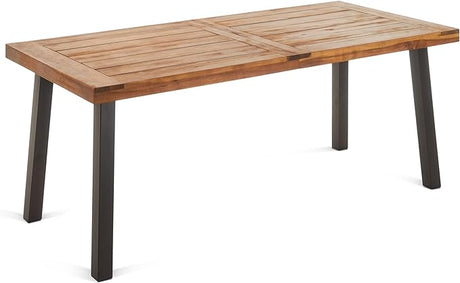 Della Acacia Wood Dining Table, Natural Stained with Rustic Metal,