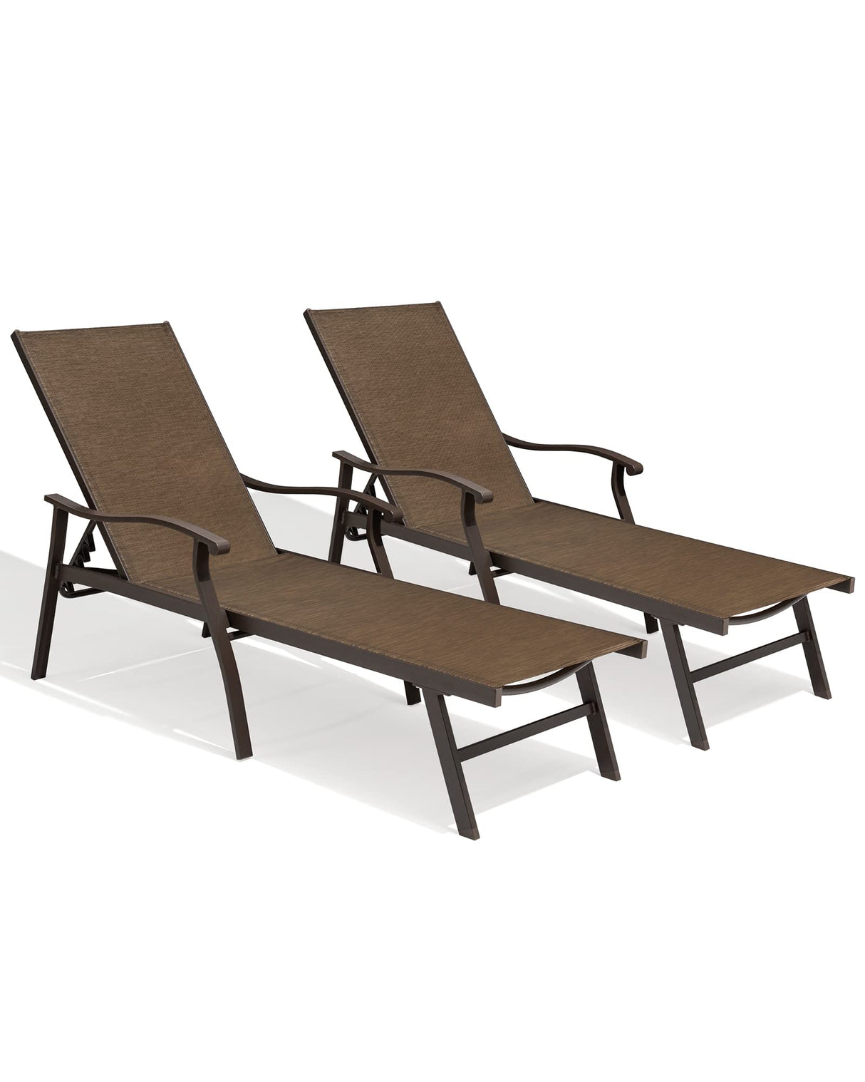 Crestlive Products Aluminum Adjustable Chaise Lounge Chair Five-Position and Full Flat Outdoor Recliner All Weather 2PCS Brown