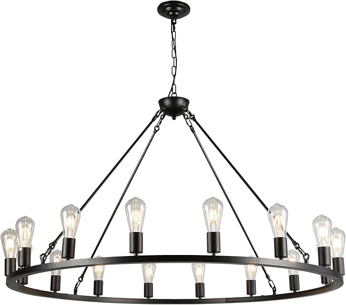 2 Tier Black Wagon Wheel Chandelier Vintage Farmhouse Chandelier 20-Light 40 Inch