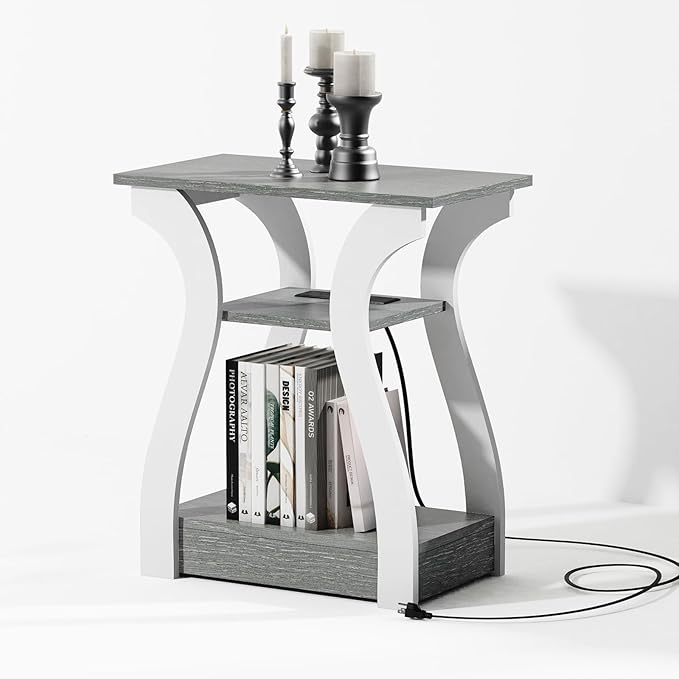 End table with Charging Station, Side Table with USB Ports and Outlets, Nightstand