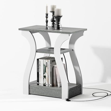 End table with Charging Station, Side Table with USB Ports and Outlets, Nightstand