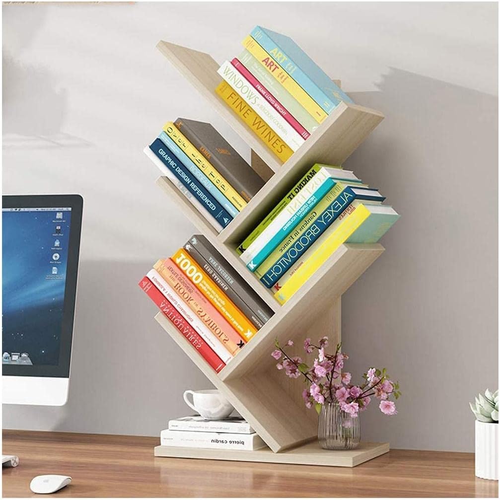 Librero Desktop Bookshelf Wood Small Bookcase Desk Bookshelves Easy Assembly Space Saving Open Storage Organiser Shelf for Home Office Bedroom Study Estantería