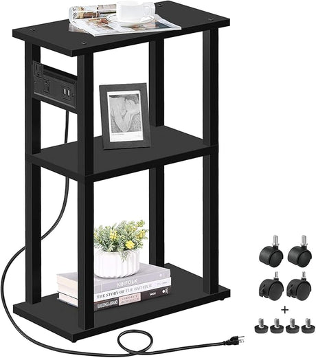 Side Table with Charging Station, End Tables with USB Ports and Outlets, Nightstand with 2