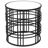 Set Mirrored Top Round Accent Table with Open Base, Set of 2, Black