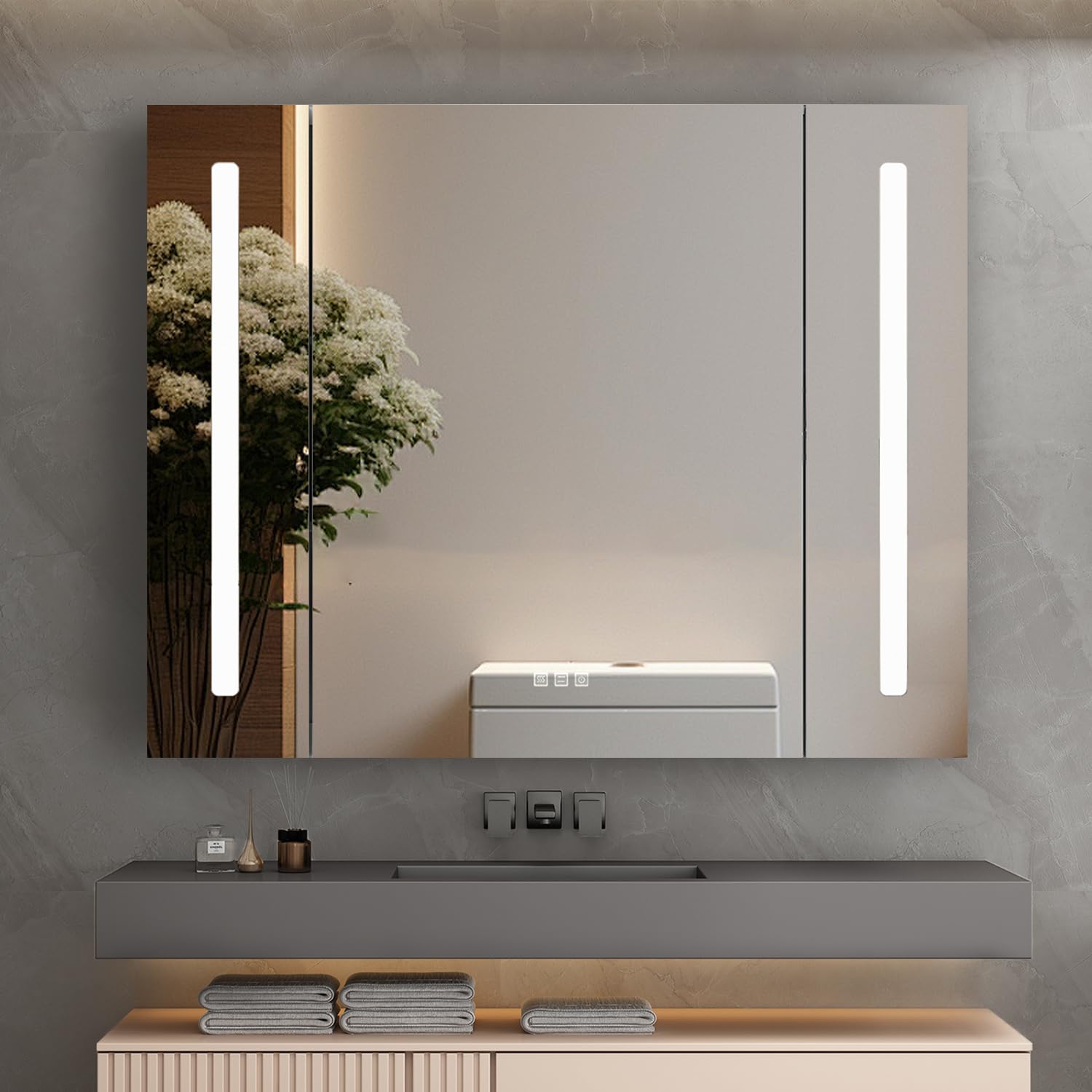 Medicine Cabinet Mirror, 36 × 31.5 Inch Lighted Medicine Cabinets