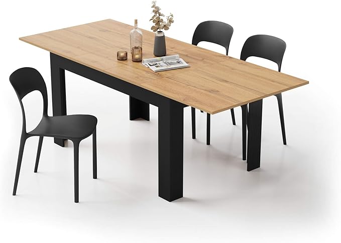 , Easy, Extendable dining table, 55,1(86,6) x35,4 in, Ashwood Black, for 6-10 people,