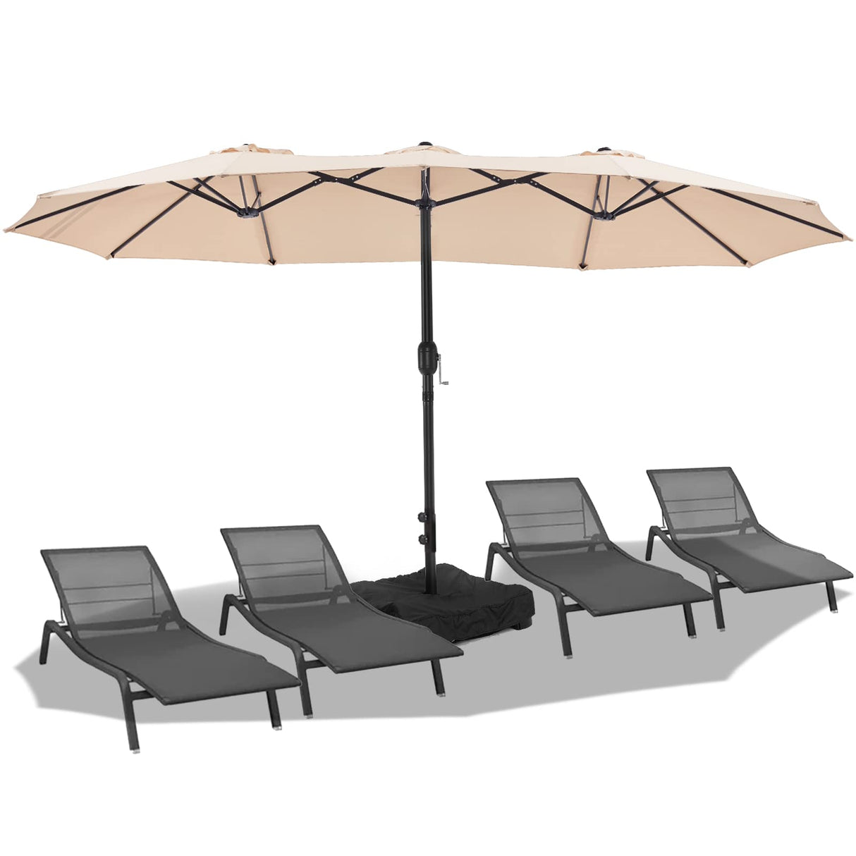 15ft Large Patio Umbrellas with Base Included, Outdoor Double-Sided Umbrella with Crank Handle,