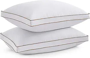 Goose Feather Down Pillow with 2 Pillowcases, Soft Fluffy Medium Firm