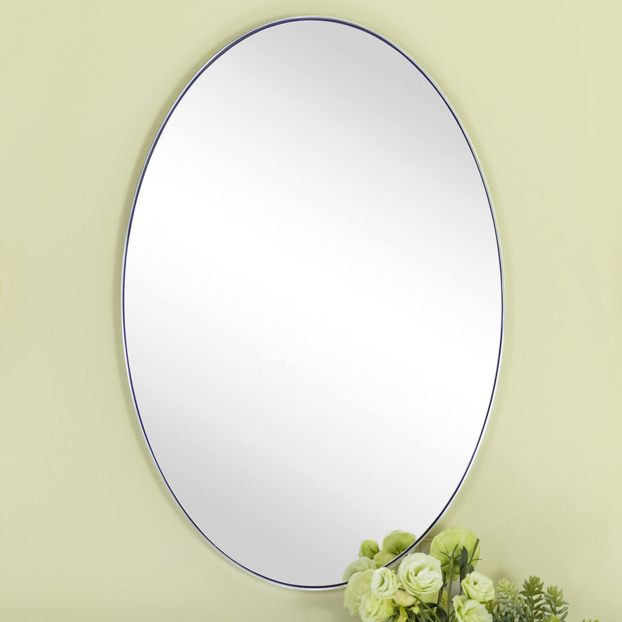 Oval Chrome Bathroom Mirror - 24x36 Inch Wall Mounted Vanity Mirror